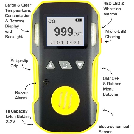 Medidor de CO de monóxido de carbono de Forensics | Calibración NIST de EE. UU. | A prueba de polvo y explosiones | Recarga USB