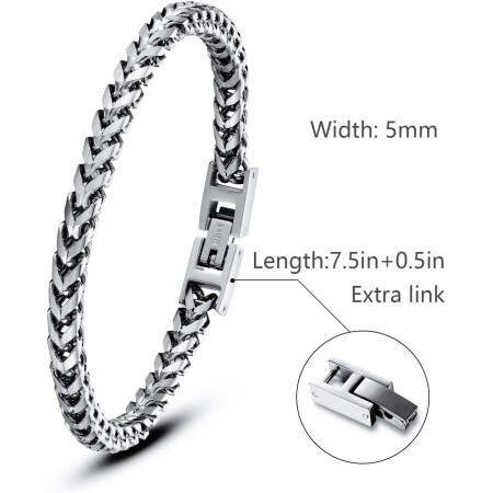 LUCKY2+7 Mens Bracelet - Stainless Steel Fold Over Clasp Franco Chain Bracelets Mens Jewelry Gifts for Dad Grandpa Boyfriend