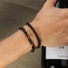 CARITATE Black Beaded Bracelet String Bracelets Set for Men Women - Natural Black Obsidian Onyx Lava Rock Braided Rope Bracelets