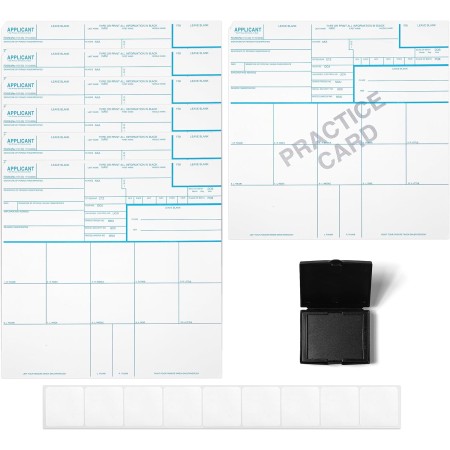 FD 258 - Tarjeta de huellas dactilares 2023 Kit completo (6 tarjetas + 1 tarjeta de práctica) con almohadilla de tinta