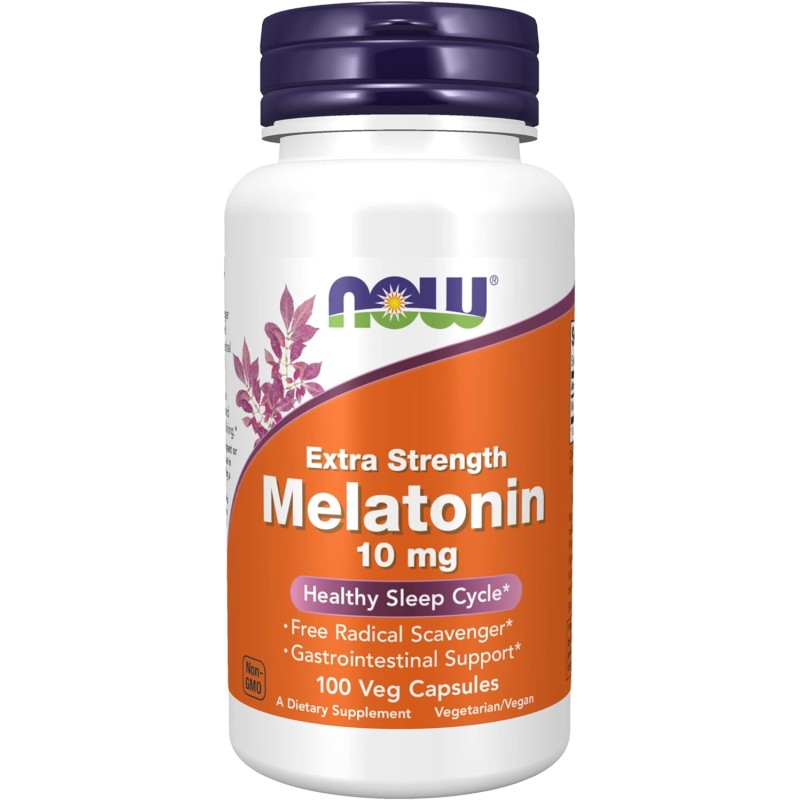 NOW Suplementos, melatonina, fuerza extra 10 mg, eliminador de radicales libres*, ciclo de sueño saludable*, 100 cápsulas