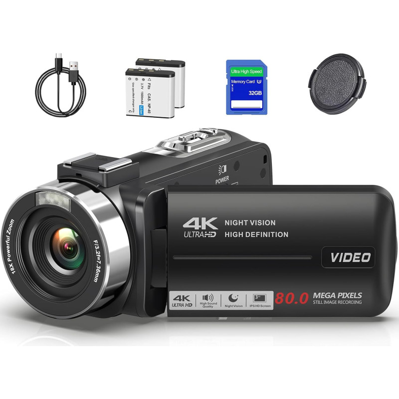 4K UHD 80MP videocámara cámara de vídeo YouTube Vlogging Cámara Webcam
