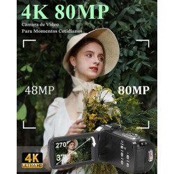 4K UHD 80MP videocámara cámara de vídeo YouTube Vlogging Cámara Webcam