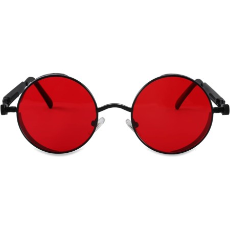 FEISEDY Gafas de sol retro góticas steampunk marco de metal redondo círculo punk inspirado sombra hombres B1857, Negro/Rojo