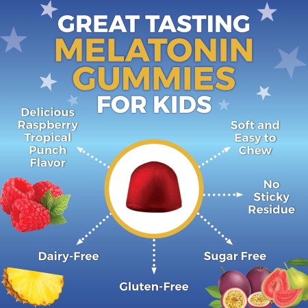 Gomitas de melatonina para niños (120 gomitas), delicioso sabor a fresa, melatonina de 1 mg para promover un sueño reparador,