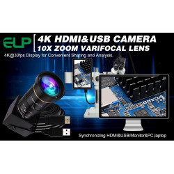 ELP 4K USB HDMI USB Cámara Manual Zoom Webcam