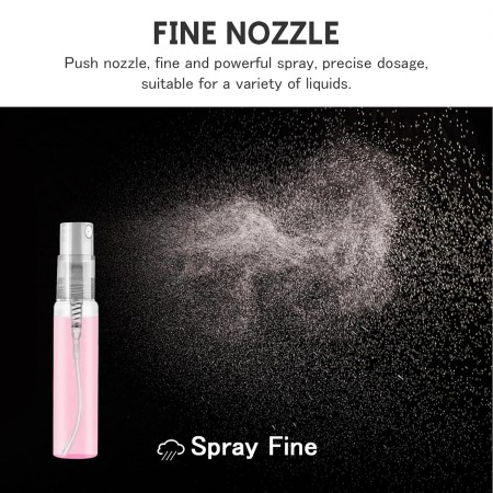 Mini botellas de aerosol, 70 botellas de perfume de vidrio transparente de 0.3 onzas líquidas, botellas de aerosol recargables