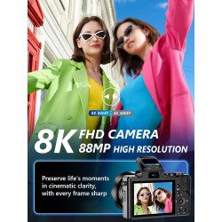 Cámara digital 8K, cámaras WiFi de 88MP para fotografía con pantalla táctil