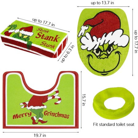 Decoraciones navideñas – Juegos de baño de Navidad – Decoración Grinchs funda de asiento de inodoro y alfombra para interior del