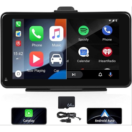 Camecho Apple Carplay inalámbrico y Android Auto, estéreo portátil de 7 pulgadas con pantalla táctil para automóvil con Apple