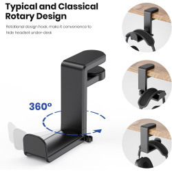 EURPMASK - Soporte giratorio para auriculares | Soporte de auriculares con clip ara escritorio y giratorio