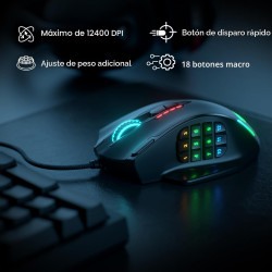 Redragon - Mouse | 12 botones laterales, ergonómico, óptico, con cable