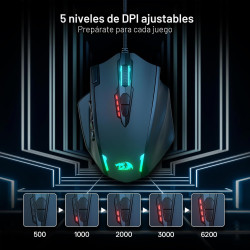 Redragon - Mouse | 12 botones laterales, ergonómico, óptico, con cable