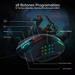 Redragon - Mouse | 12 botones laterales, ergonómico, óptico, con cable