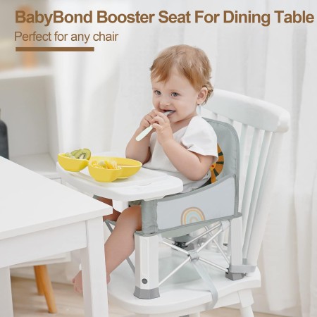 BabyBond - Asiento elevador de viaje para bebé con doble bandeja, silla de bebé portátil mejorada para niños pequeños, asiento