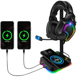 Soporte para auriculares con cargador inalámbrico | Soporte de auriculares con carga inalambrica o con cable para accesorios