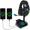 Soporte para auriculares con cargador inalámbrico | Soporte de auriculares con carga inalambrica o con cable para accesorios