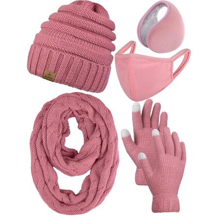 URATOT Juego de 5 piezas de invierno cálido para exteriores, incluye bufanda de punto, guantes de pantalla táctil, orejeras,