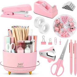 SKYDUE 10 accesorios de escritorio rosa | 10 Accesorios multiusos de escritorio color rosa