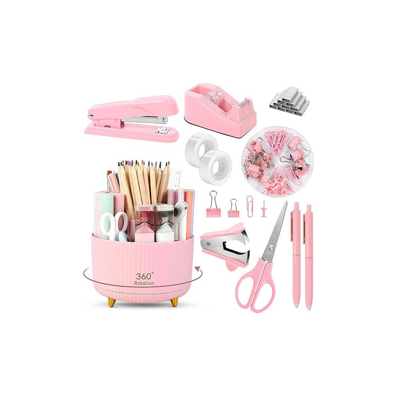 SKYDUE 10 accesorios de escritorio rosa | 10 Accesorios multiusos de escritorio color rosa