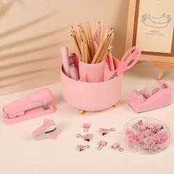SKYDUE 10 accesorios de escritorio rosa | 10 Accesorios multiusos de escritorio color rosa