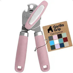 GORILLA GRIP Abrelatas manual de acero inoxidable resistente con borde liso y abrebotellas