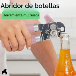 GORILLA GRIP Abrelatas manual de acero inoxidable resistente con borde liso y abrebotellas