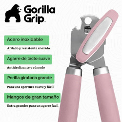 GORILLA GRIP Abrelatas manual de acero inoxidable resistente con borde liso y abrebotellas