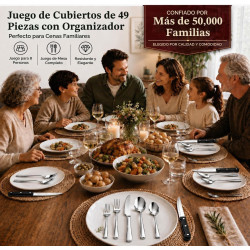 Juego de cubiertos de acero inoxidable de 49 piezas con organizador de cubiertos