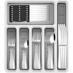 Juego de cubiertos de acero inoxidable de 49 piezas con organizador de cubiertos