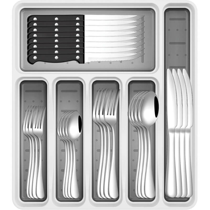 Juego de cubiertos de acero inoxidable de 49 piezas con organizador de cubiertos