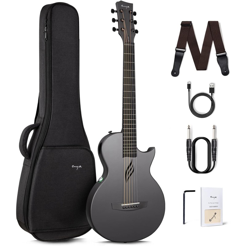 Enya NOVA Go SP1 - Guitarra eléctrica acústica de fibra de carbono con Smart AcousticPlus de 35 pulgadas, kit de iniciación de