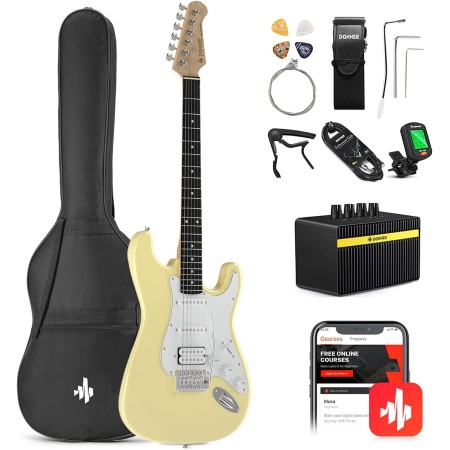 Donner DST-102 - Kit de guitarra eléctrica de 39 pulgadas, con amplificador, bolsa, capo, correa, cuerda, sintonizador, cable,
