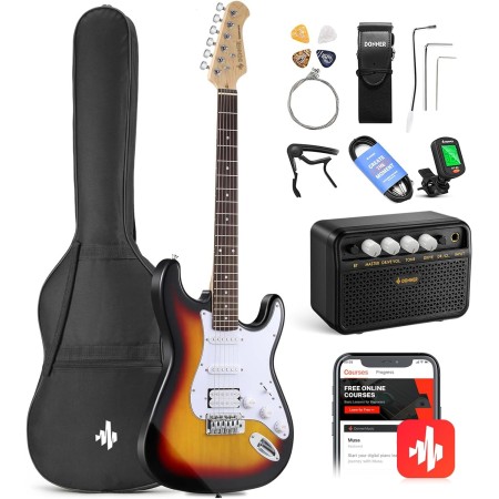 Donner DST-102 - Kit de guitarra eléctrica de 39 pulgadas, con amplificador, bolsa, capo, correa, cuerda, sintonizador, cable,