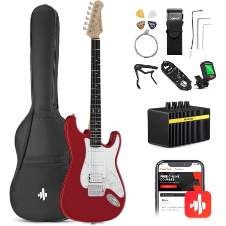 Donner DST-102 - Kit de guitarra eléctrica de 39 pulgadas, con amplificador, bolsa, capo, correa, cuerda, sintonizador, cable,