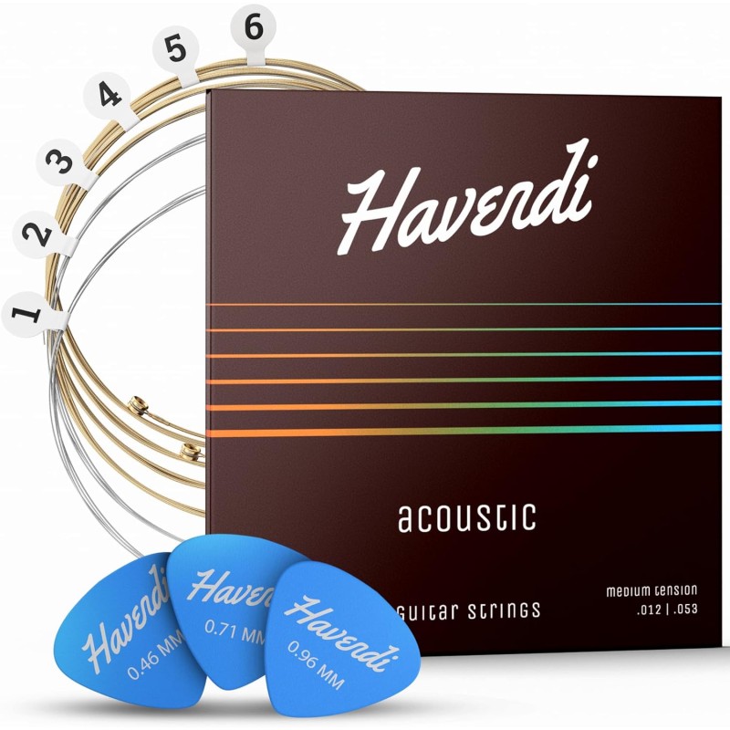 HAVENDI® Cuerdas de acero de calidad Sonido brillante para guitarra acústica revestida con bronce fósforo (juego de 6 cuerdas)