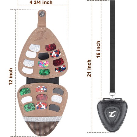 XTON Soporte para púas de guitarra eléctrica acústica, caja de almacenamiento de púas, bolsa de almacenamiento de púas de piel