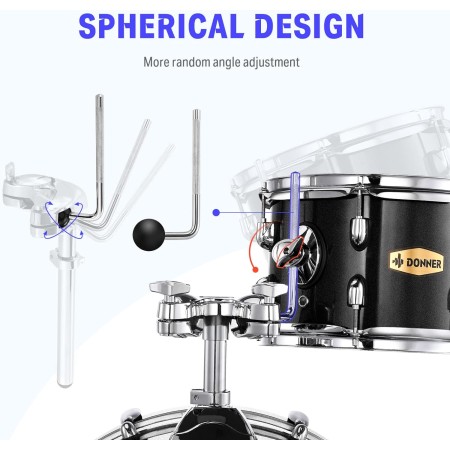 Donner Juego de batería para adultos con almohadilla silenciosa práctica, kit de batería acústica de tamaño matrimonial de 5