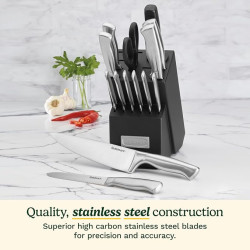 Cuisinart C77SS-15PK - Juego de cuchillos de cocina de acero inoxidable con mango hueco de 15 piezas