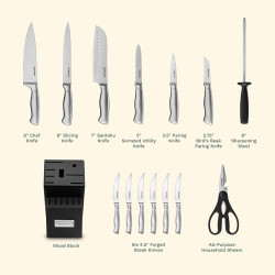 Cuisinart C77SS-15PK - Juego de cuchillos de cocina de acero inoxidable con mango hueco de 15 piezas