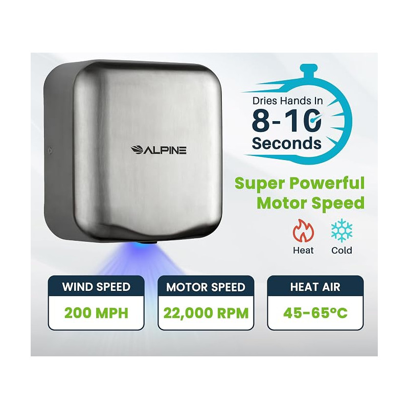 Alpine Industries Hemlock - Secador de manos automático | Secador de manos automatico para baños