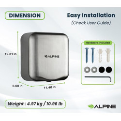 Alpine Industries Hemlock - Secador de manos automático | Secador de manos automatico para baños