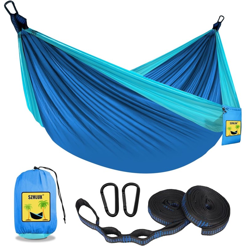 ecox Outdoor Hamaca Simple con Cinchas para Acampar Exterior Interior  Azul-Azul Claro