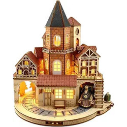 Kit de rompecabezas de caja de música de castillo de madera 3D | Rompecabeza de madera 3D de castillo