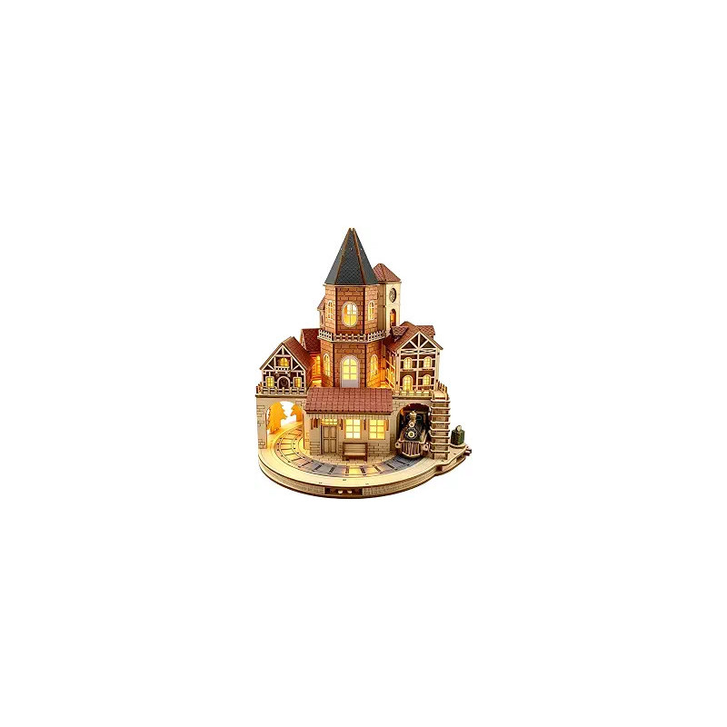 Kit de rompecabezas de caja de música de castillo de madera 3D | Rompecabeza de madera 3D de castillo