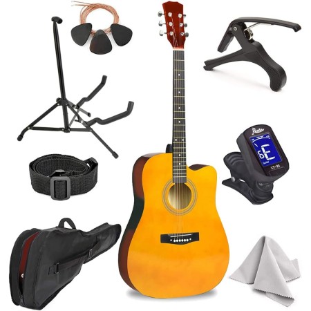 Master-play - Guitarra acústica de tamaño completo de 41 pulgadas, para principiantes, de madera y con hueco, 6 cuerdas, con kit