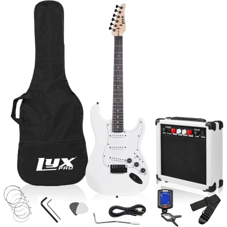 Kit de guitarra eléctrica con amplificador de 20W, todos los accesorios, sintonizador digital de broche, seis cuerdas, dos uñas