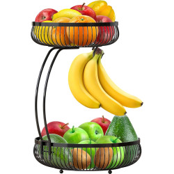 Cesta de almacenamiento con colgador para plátanos Auledio, 2 niveles, color negro