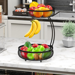 Cesta de almacenamiento con colgador para plátanos Auledio, 2 niveles, color negro