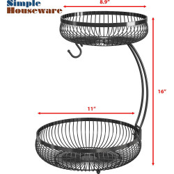 Cesta de almacenamiento con colgador para plátanos Auledio, 2 niveles, color negro